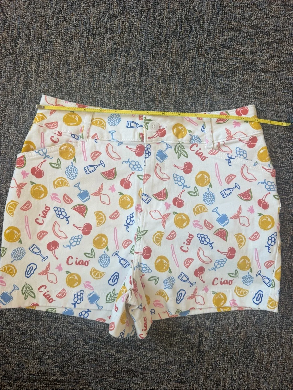 Bagatelle Collection White Fruit-Print Cotton Women’s Chino Shorts Size 6 NWT